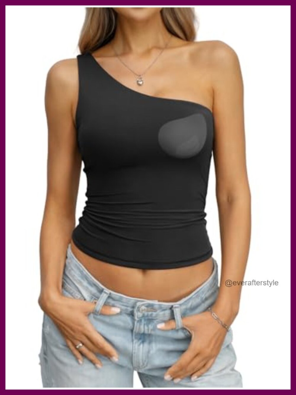 One Shoulder Padded Crop Tank Top Double Lined Slim Fit Pull On